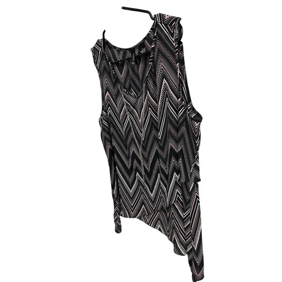 New Directions Black Pink Chevron Sleeveless Asymmetrical Hem Tank Top Sz Large - Picture 3 of 9